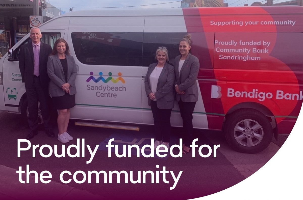 photo of community bank sandringham reps with the sandybeach centre bus